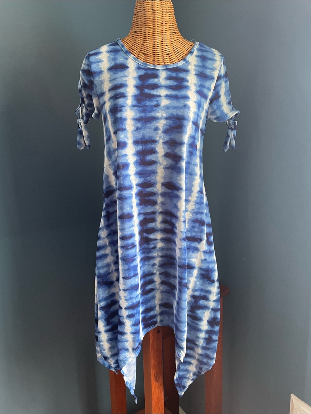 Bobbie Brooks Tie Dye Dress Tie Short Sleeve Blue White Size Small